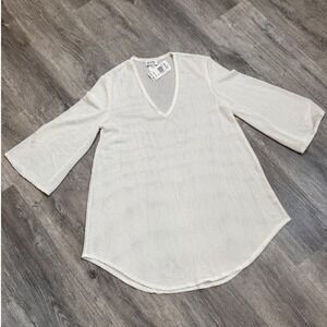 Jordan Taylor White Mesh Tunic Swim Cover Up V-Neck Long Sleeve NWT Med